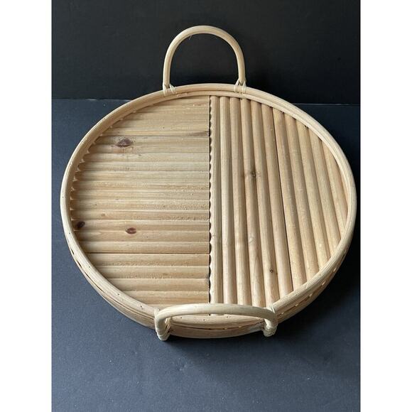 Round Bentwood Round Serving Tray Barware Tableware Cottagecore Farmhouse Picnic - Picture 6 of 10